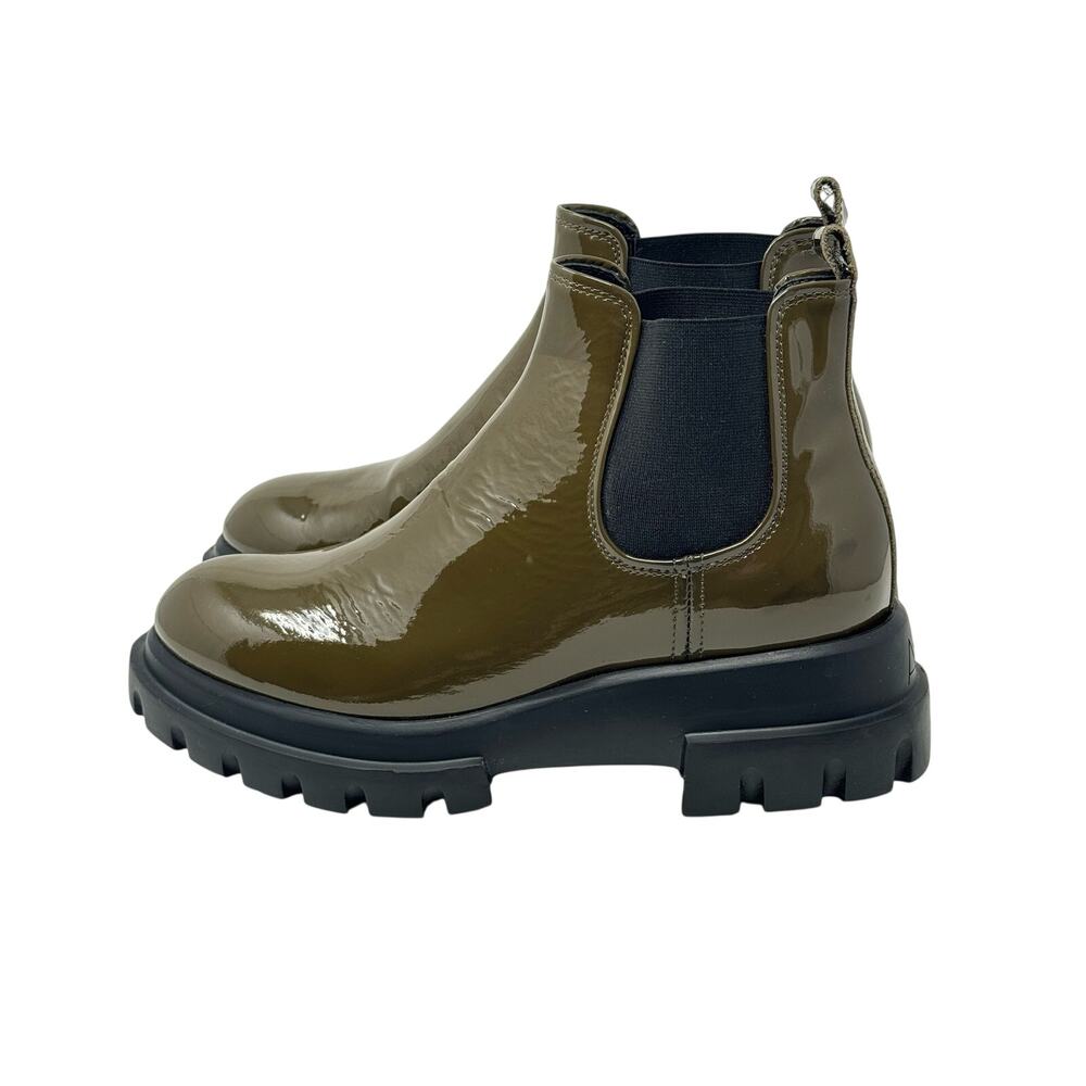 AGL Maxine $450 Women’s Patent Leather Chelsea Green Boots Size 36.5 / 6.5